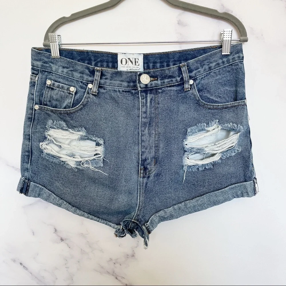 One Teaspoon x Free People Outlaws Distressed Denim Shorts